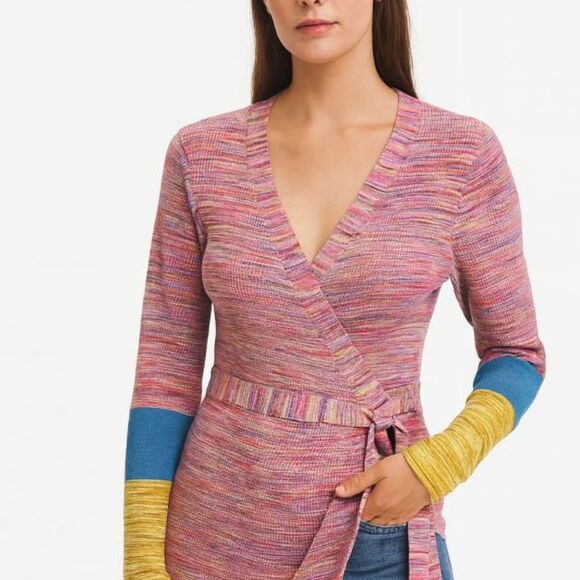 Sundance Sweaters - Sundance Women's Multicolor Space Dyed Stripe LS Wrap Sweater Top Size S